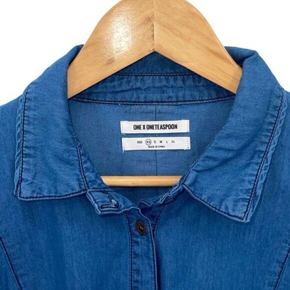 One Teaspoon Womens Button Front Chambray Oversized Bahama Tux Shirt Blue XS NWT - Picture 2 of 8
